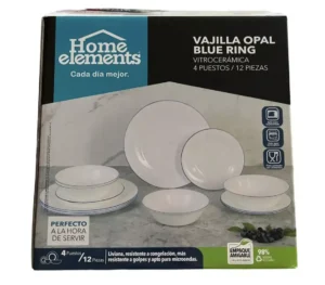 Vajilla Opal Blue Ring Home Elements 12 Piezas