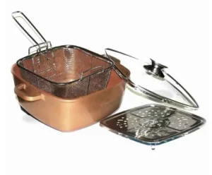 Sarten de cobre 4 piezas Vaporera Freidora Tapa de vidrio